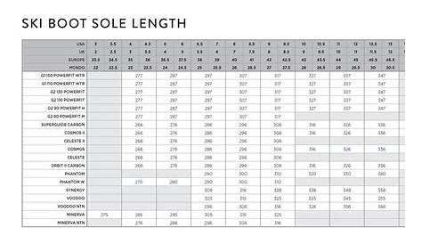 women's ski boots size chart
