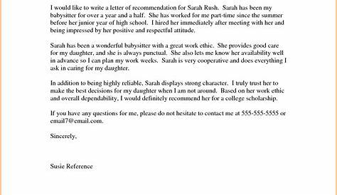 sample recommendation letter for babysitter
