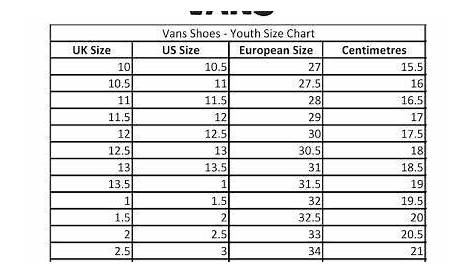 vans size chart in cm