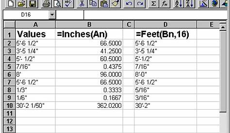 Conversion of Feet and Inches to Decimal Values