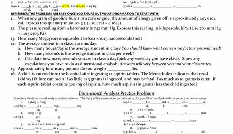 practice dimensional analysis worksheet answers