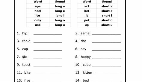 long short vowels worksheet