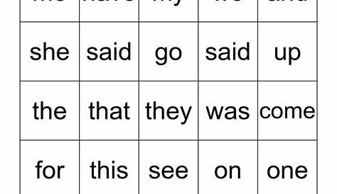 printable sight word bingo