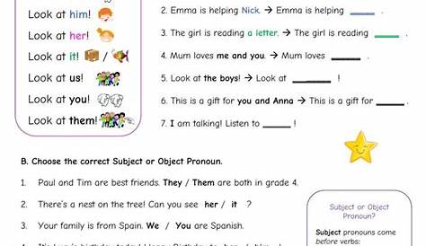 subject and object pronouns worksheets with answers