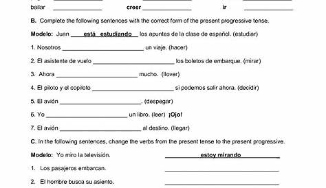 present progressive spanish worksheet