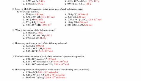 Mole Conversion Worksheet 1 - Art Sense