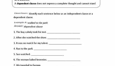 Dependent or Independent Clauses Worksheet | Dependent clause, Grammar
