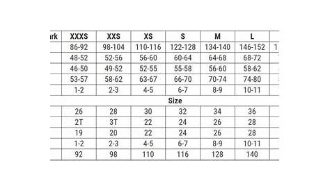 youth swimsuit size chart