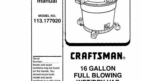 Craftsman 113177920 User Manual 16 WET/DRY VAC Manuals And Guides L0308001
