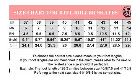 roller skate size chart for girls