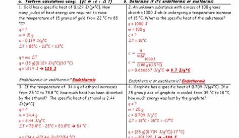 specific heat worksheets answer key