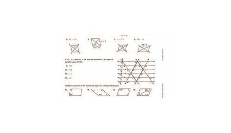 geometry properties of parallelograms worksheet