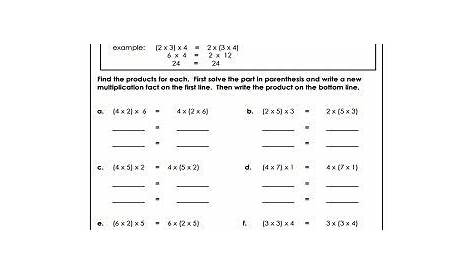 Properties of Multiplication Worksheets | Associative property