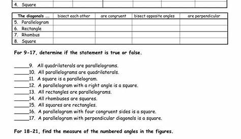 rhombi and squares worksheets answers