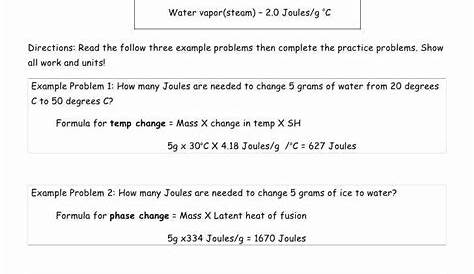 50 Specific Heat Worksheet Answers