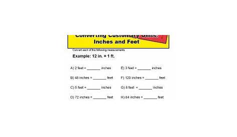 Unit Conversion Worksheet | Inches and Feet Customary Units