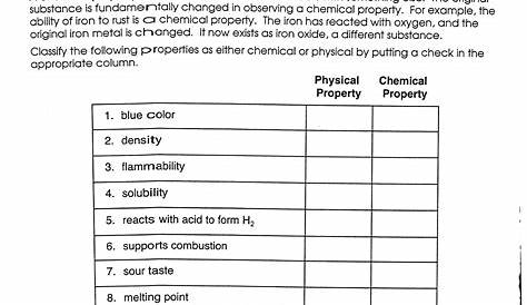 Physical And Chemical Change Worksheet 5th Grade | Free Worksheets Samples