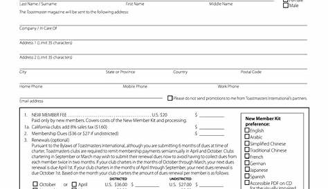 Toastmaster Membership Application Form - Fill Out and Sign Printable