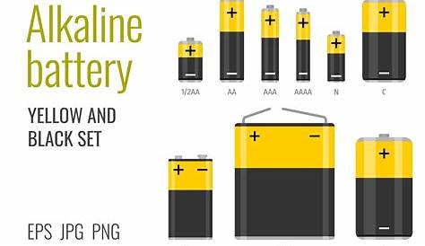 Alkaline batteries in different sizes By Katerina Ivanova | TheHungryJPEG