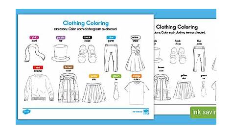 Clothes Coloring Worksheet | Clothing Coloring Activity Page