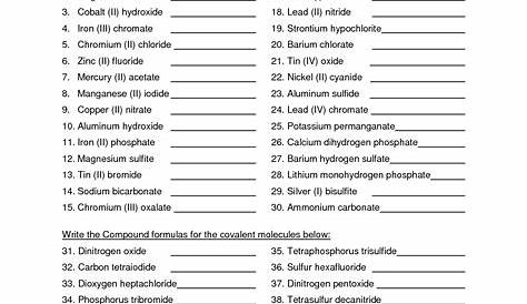 16 Best Images of Chemistry Naming Compounds Worksheet Answers Writing