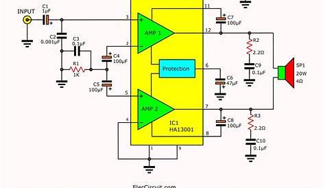 TDA2030 bridge amplifier circuit diagram with PCB, 35W RMS