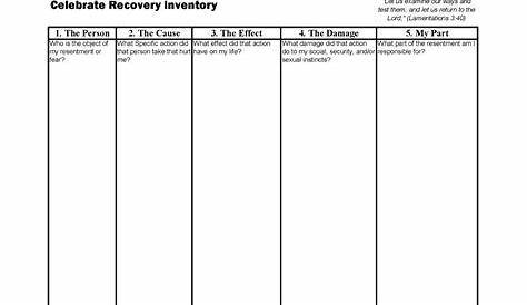 Celebrate Recovery Inventory Worksheets Printable