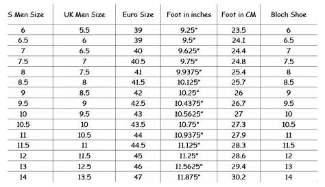 jazz shoes size chart