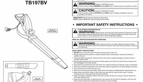 Troy-Bilt TB197BV User Manual | 16 pages | Original mode