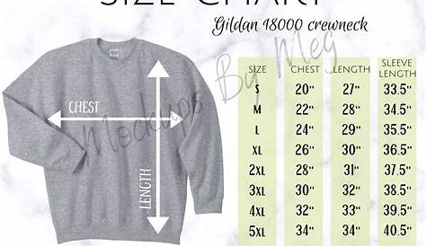 gildan 1800 sweatshirt size chart