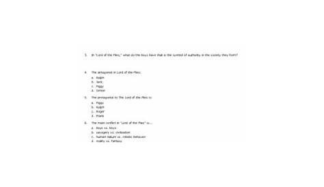 Lord of the Flies (Grade 9) - Free Printable Tests and Worksheets