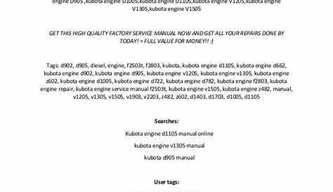 Kubota Diesel Engine Repair Manual D905 D1005 D1105 V1205