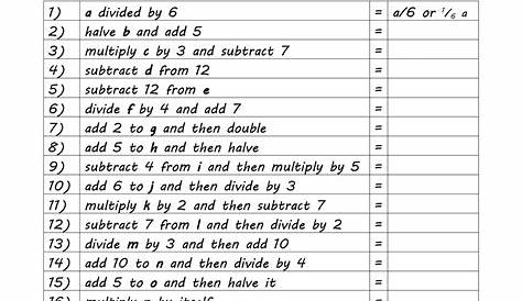 math algebra vocabulary worksheet