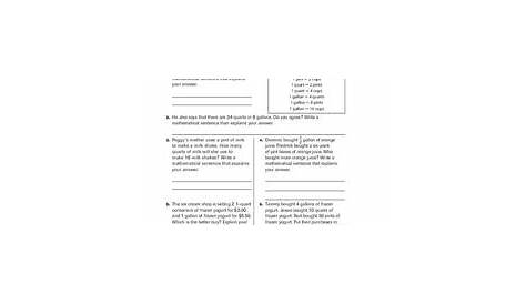 Customary Units of Capacity and Weight Worksheet for 3rd - 6th Grade