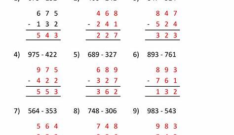 subtraction worksheets for grade 1 3 digits