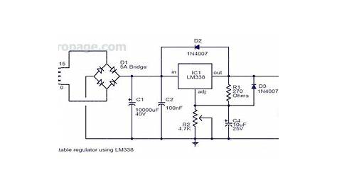 13V 5A Adjustable Regulator Using LM338 - Schematic Circuits