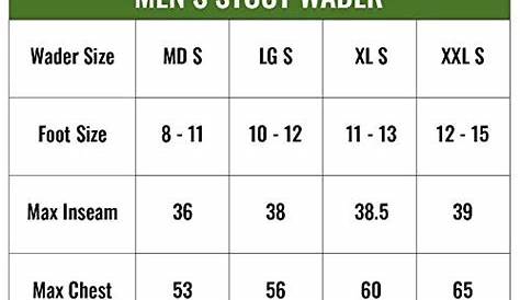 frogg toggs waders stout size chart