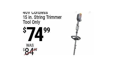 ATLAS 40v Lithium-Ion Cordless 15 In. String Trimmer for $74.99