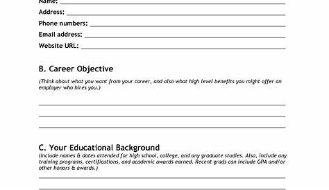 resume worksheet printable