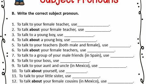 subject pronouns worksheet 2 spanish answer key