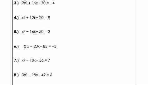 Quadratic Equation Worksheet /Problem with Solution