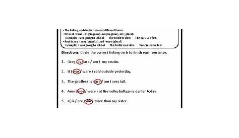 linking verbs worksheet for kindergarten