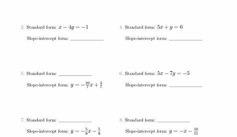 standard form to slope intercept worksheets
