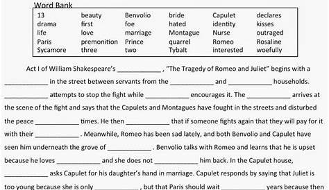 romeo and juliet character worksheet pdf