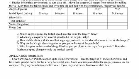 projectile motion worksheet answers