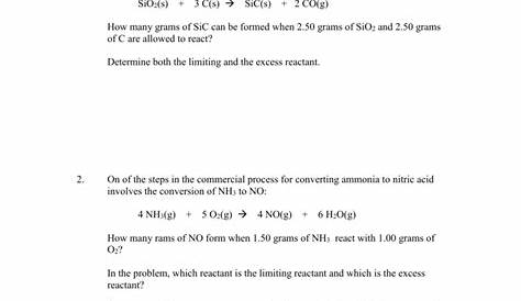 limiting reagent worksheet key