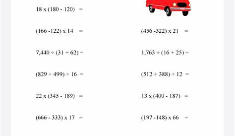 Mixed operations worksheet for grade 5 and 6 students involving