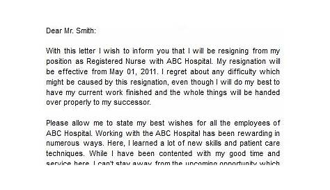 sample resignation letter for nurses