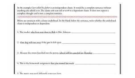 independent and dependent clauses worksheets