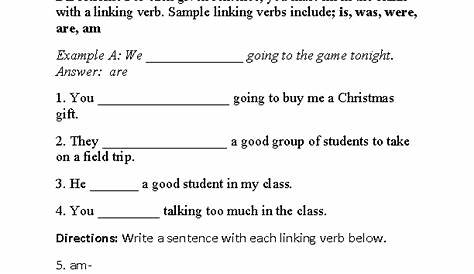 linking verb worksheet second grade